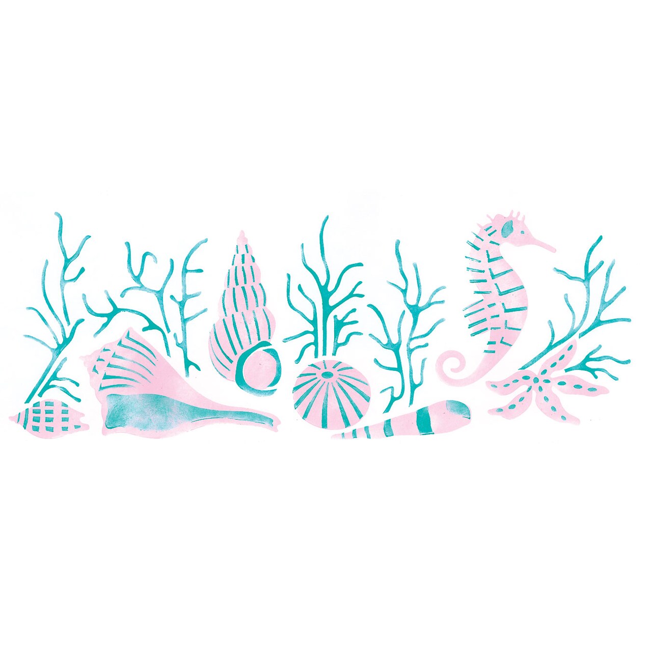 Shells with Seahorse Wall Stencil | 1838 by Designer Stencils | Reusable Art Craft Stencils for Painting |